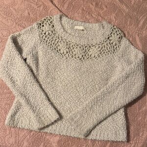 Lovestitch Cream Textured Sweater with Crochet Neckline